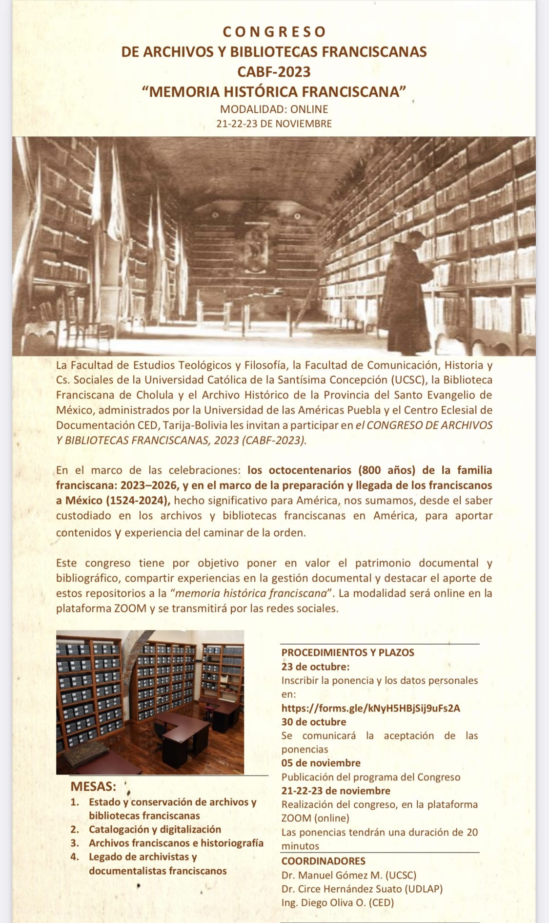 CONGRESO DE ARCHIVOS Y BIBLIOTECAS FRANCISCANAS